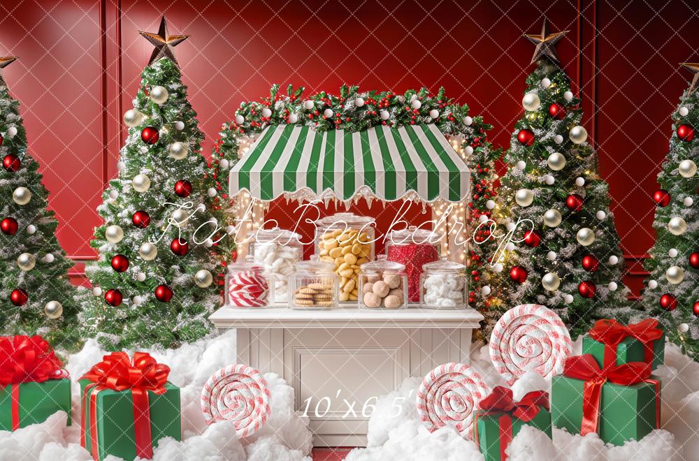 Kate Christmas Tree Candy Stand Gifts Red Backdrop Designed by Mini MakeBelieve