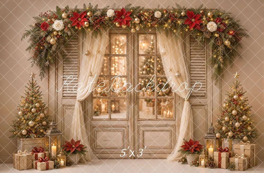 Kate Christmas Poinsettia Window Curtains Garland Printed Backdrop Designed by Emetselch