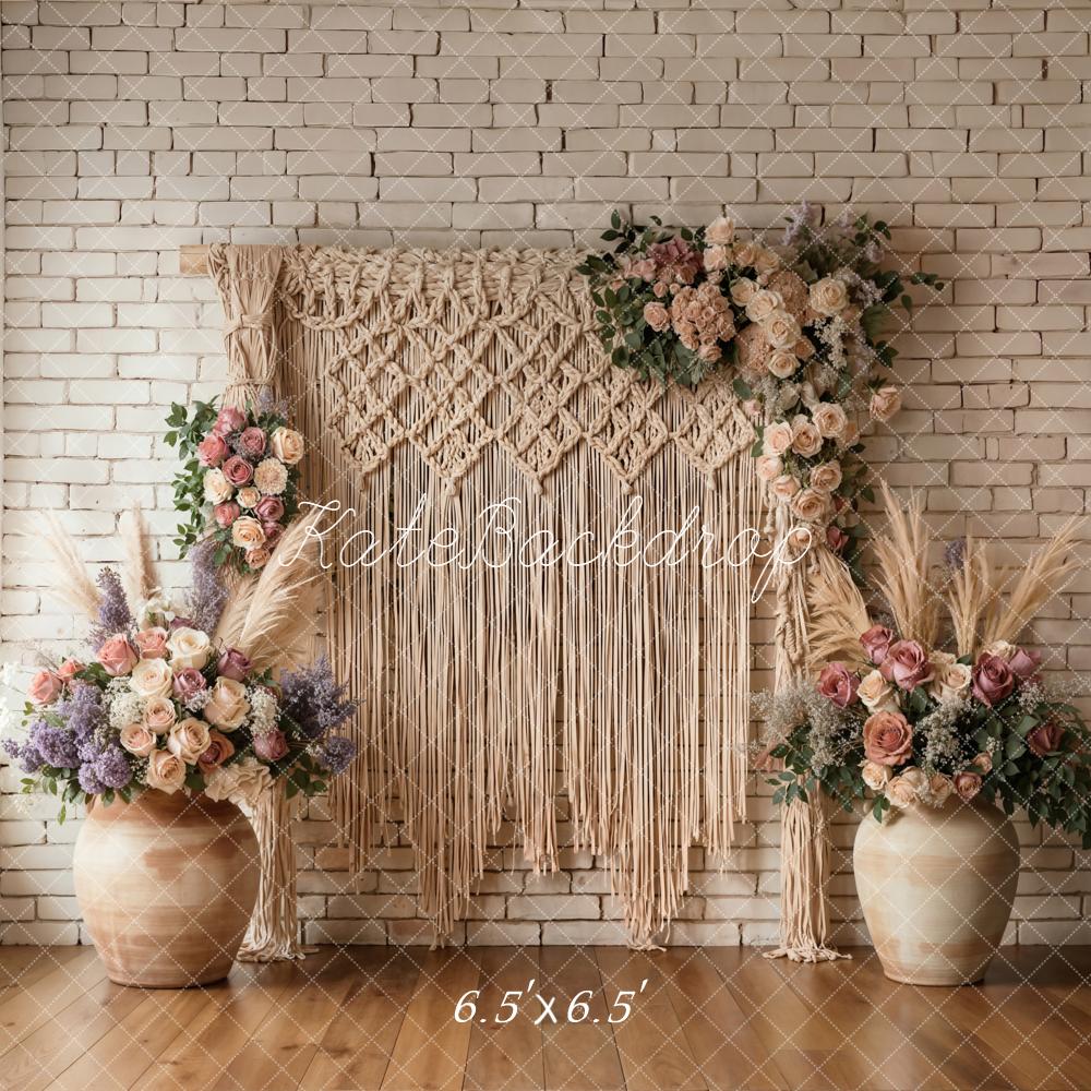 Kate Mother's Day Boho Macramé Flower Arch Brick Wall Backdrop Designed by Emetselch