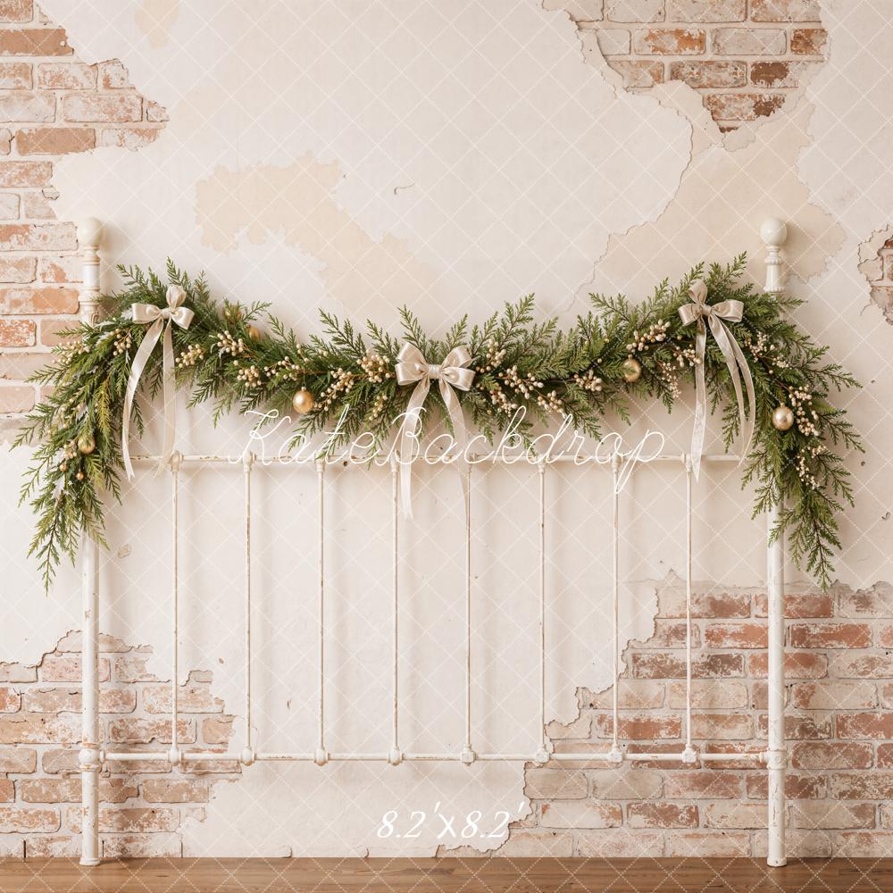 Kate Christmas Vintage Brick Wall Garland Headboard Printed Backdrop Designed by Emetselch