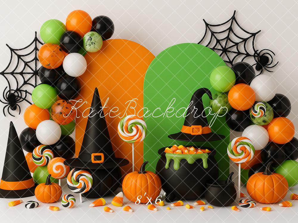 Kate Halloween Witch Hat Pumpkin Cauldron Balloons Backdrop Designed by Ashley Paul