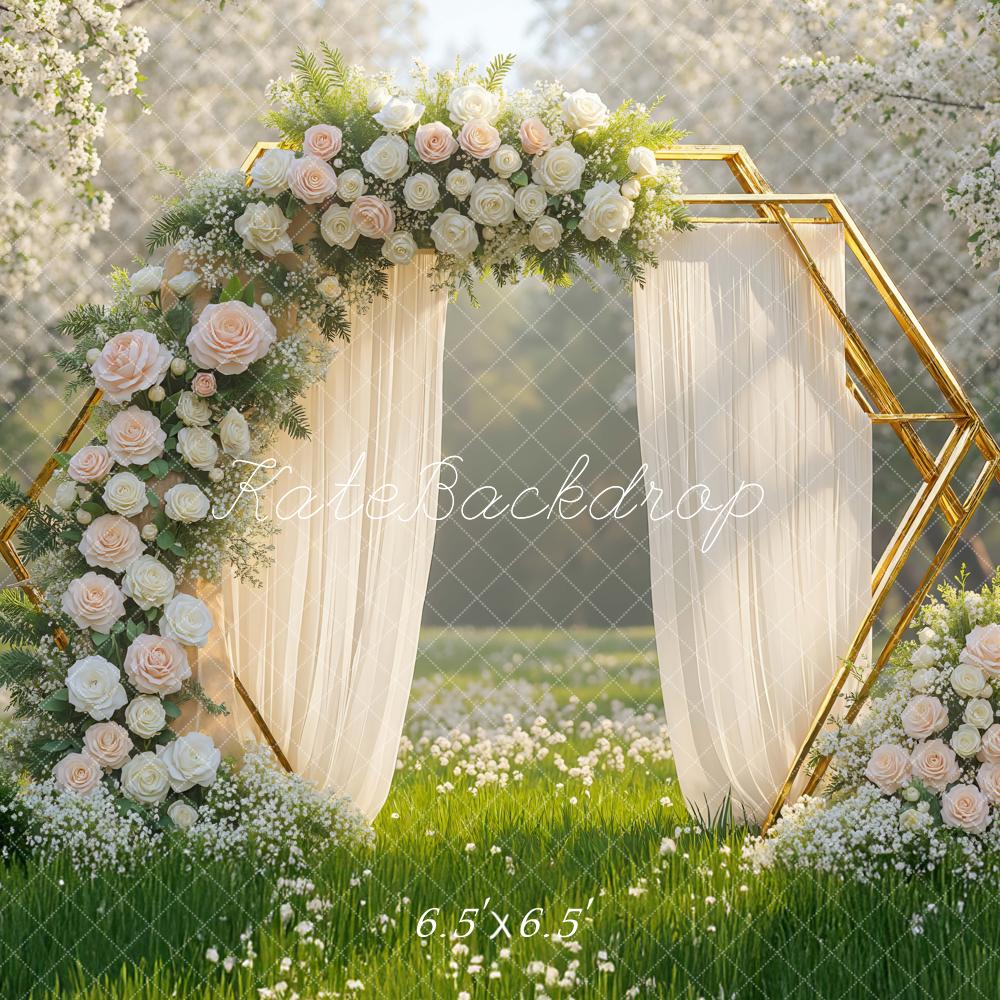 Kate Spring Flower Arch White Roses Geometric Frame Backdrop Designed by Mini MakeBelieve