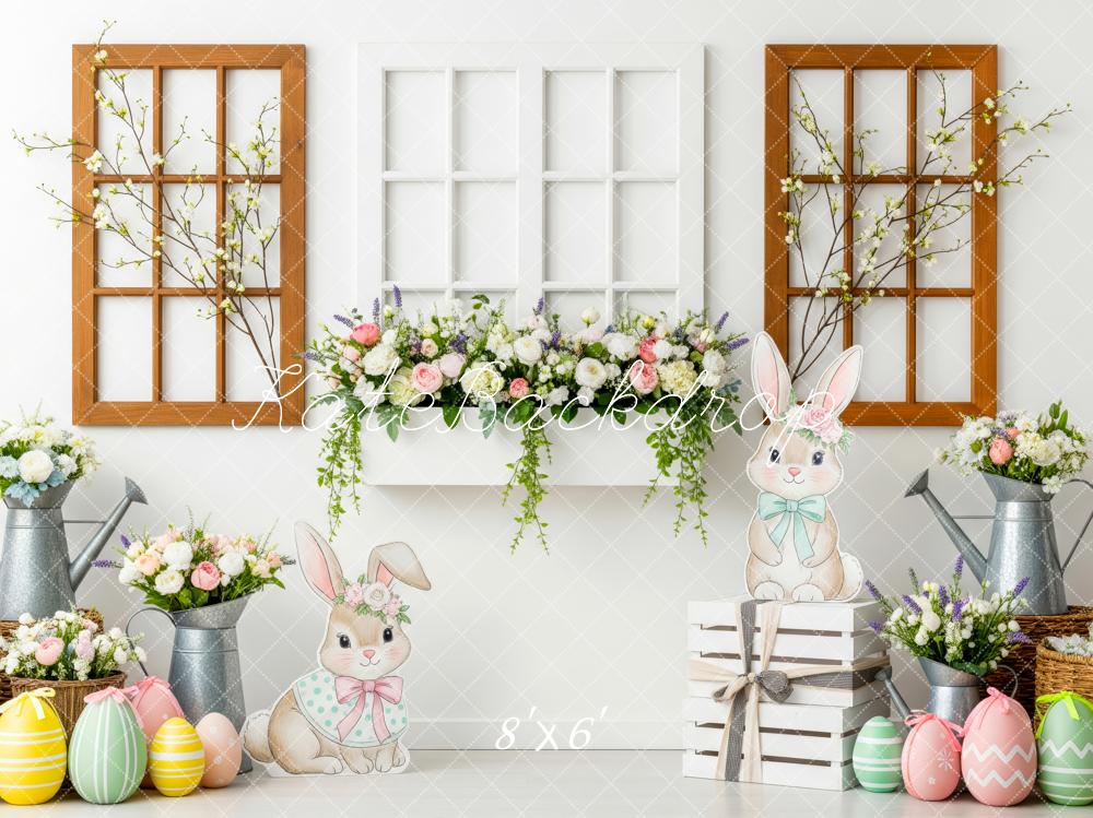 Kate Easter Bunny Flowers Eggs Watering Can Window Backdrop Designed by Patty Roberts
