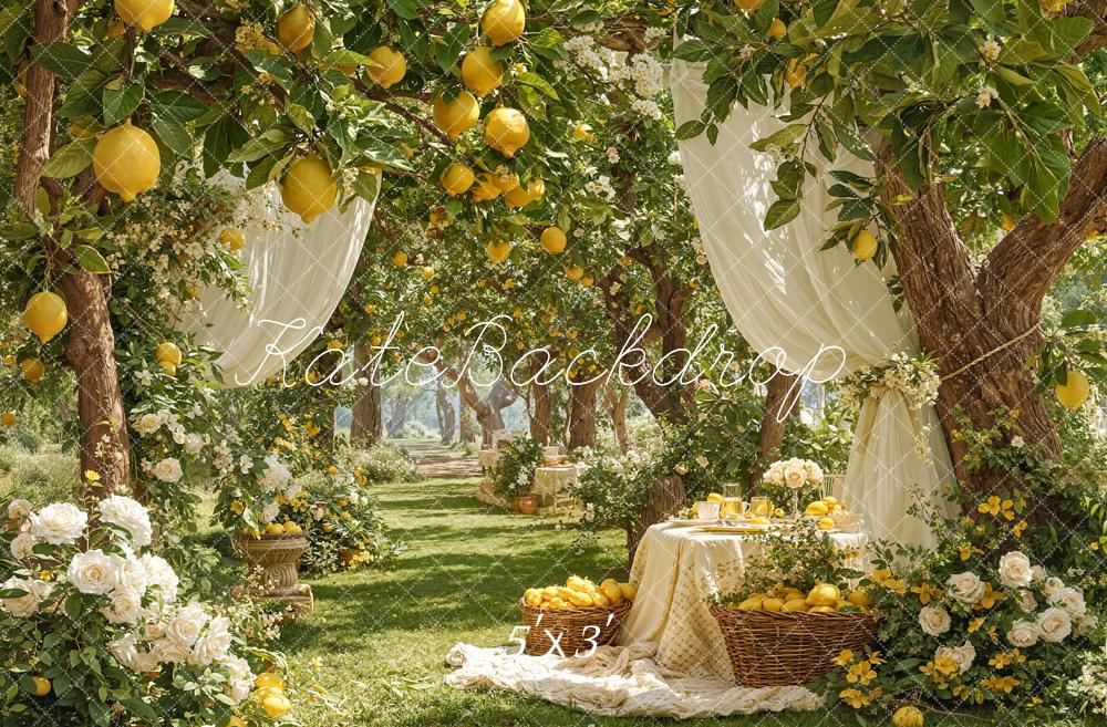TEST Kate Summer Lemon Orchard Floral Arch Picnic Printed Backdrop Designed by Emetselch