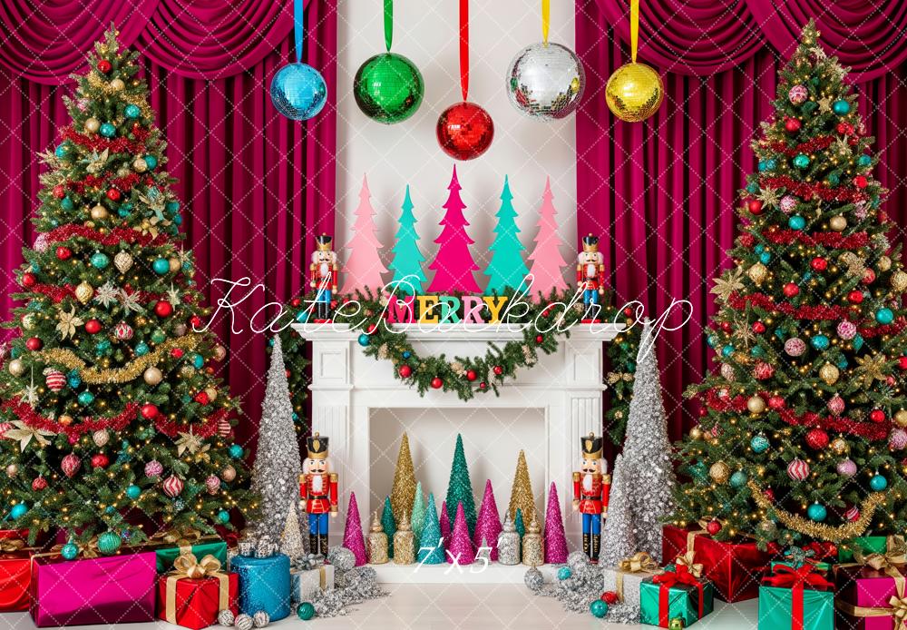 Kate Christmas Nutcracker Fireplace Red Curtain Gift Boxes Backdrop Designed by Patty Roberts