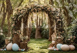 Kate Easter Bunny Flower Arch Pastel Eggs Printed Backdrop Designed by Emetselch