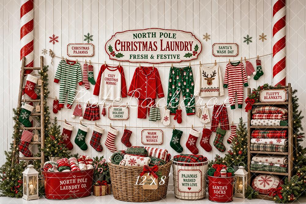 Kate Christmas Laundry Pajamas Stockings Blankets Candy Cane Printed Backdrop Designed by Patty Roberts