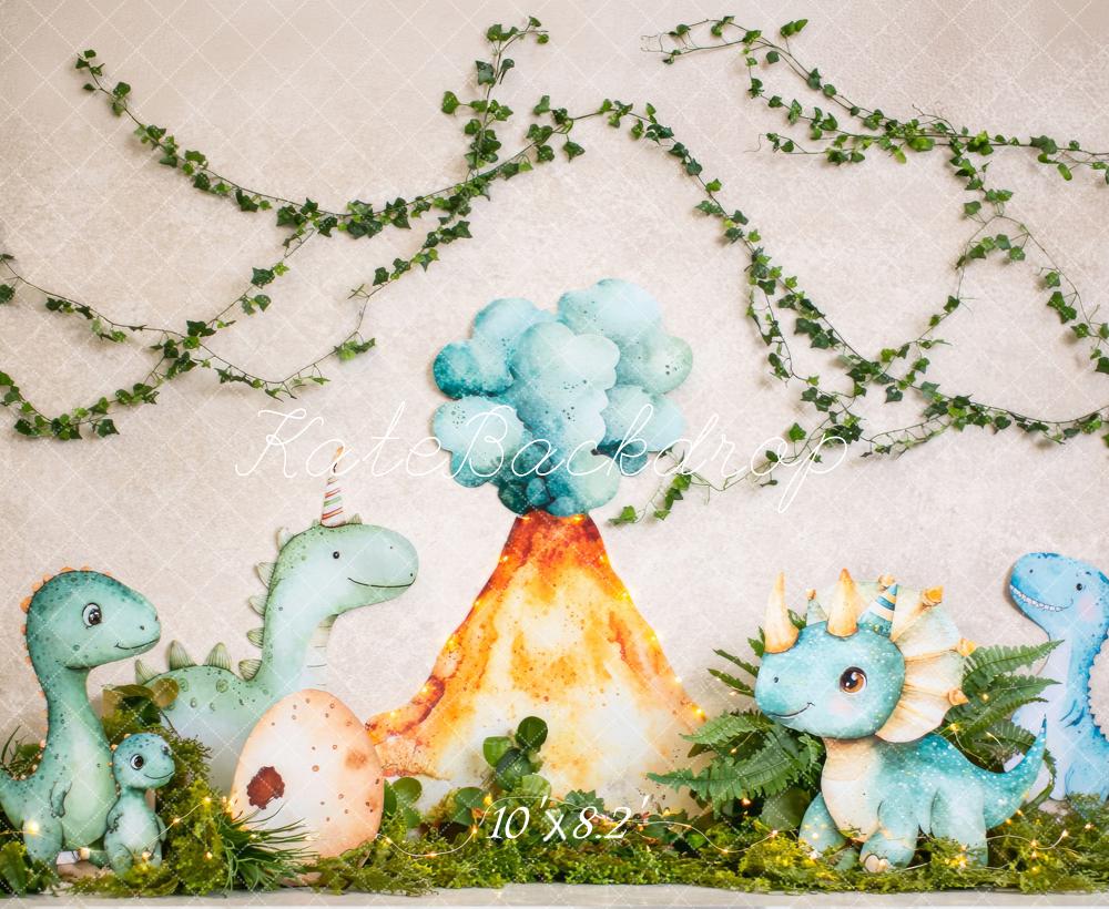 Kate Cake Smash Dinosaur Volcano Jungle Vines Printed Backdrop Designed by Megan Leigh Photography