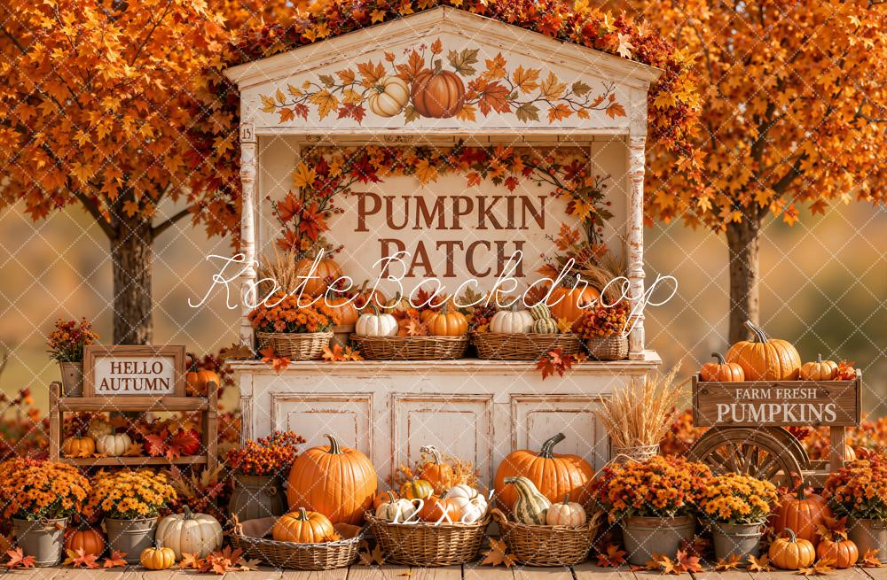 Kate Fall Pumpkin Patch Harvest Maple Tree Printed Backdrop Designed by Emetselch