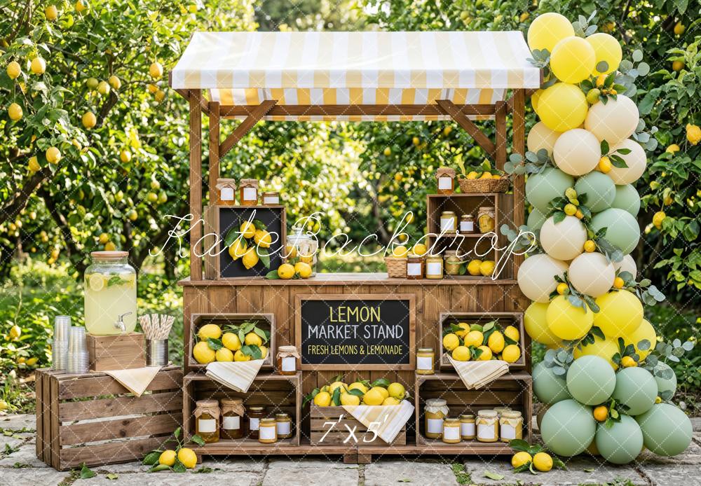 Kate Summer Lemon Market Stand Balloons Orchard Printed Backdrop Designed by Patty Roberts