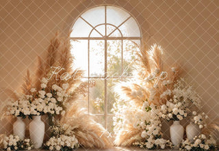Fondo de Pampas de Hierba de Ventana Floral Boho diseñado por Emetselch