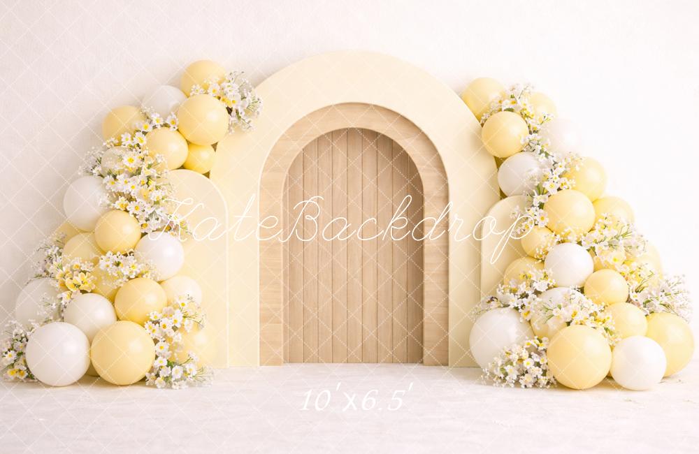 Kate Cake Smash Yellow Arch Balloon Flower Printed Backdrop Designed by Caitlin Lynch
