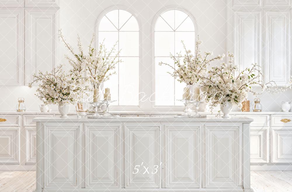 Kate Spring White Kitchen Floral Cabinets Backdrop Designed by Emetselch