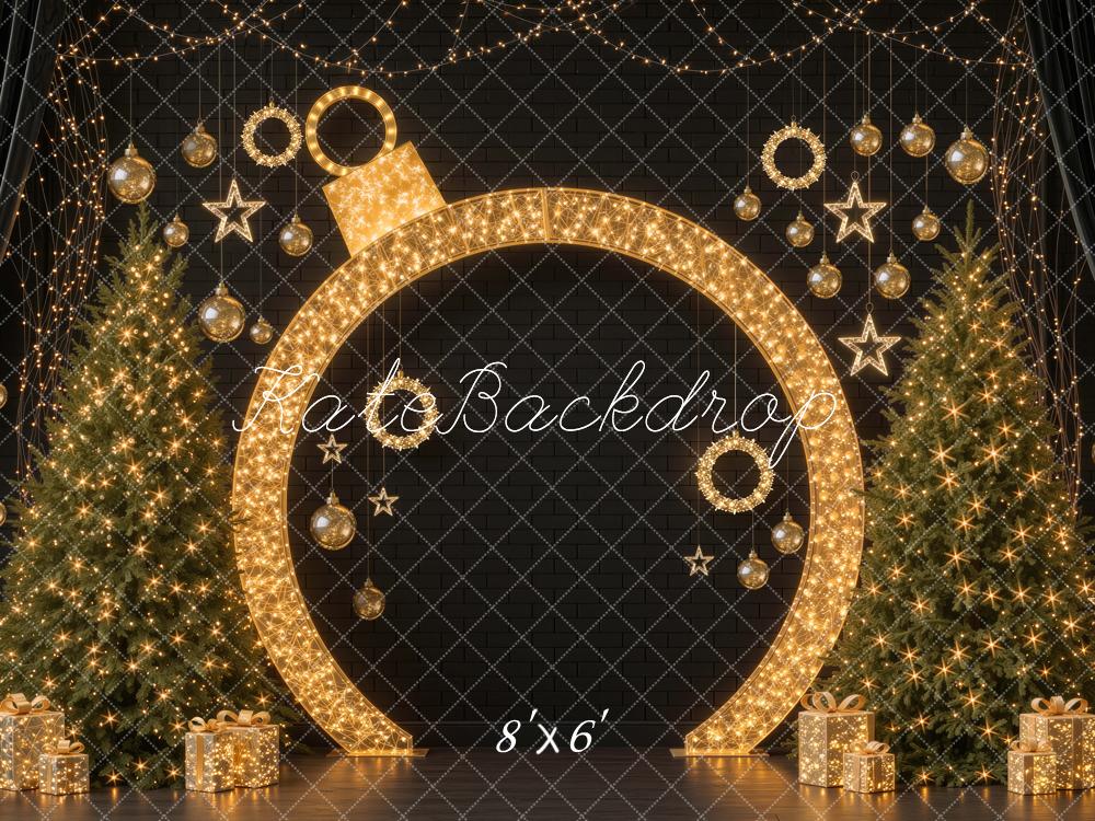 Kate Christmas Illuminated Ornament Black Wall Trees Stars Printed Backdrop Designed by Mini MakeBelieve