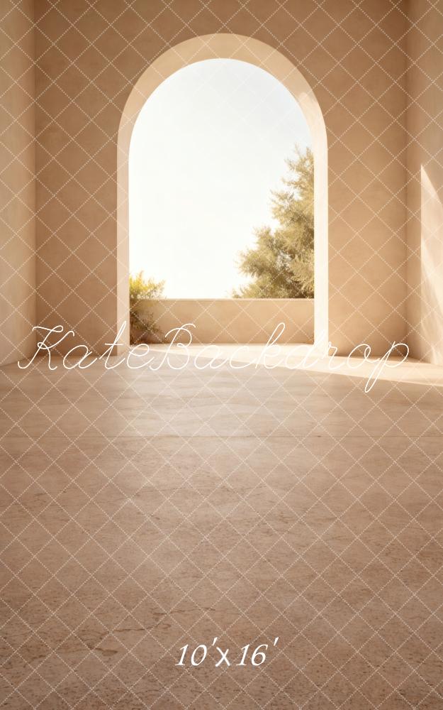Kate Sweep Minimalist Neutral Arched Hallway Sunlit Printed Backdrop Designed by Vertigo Productions