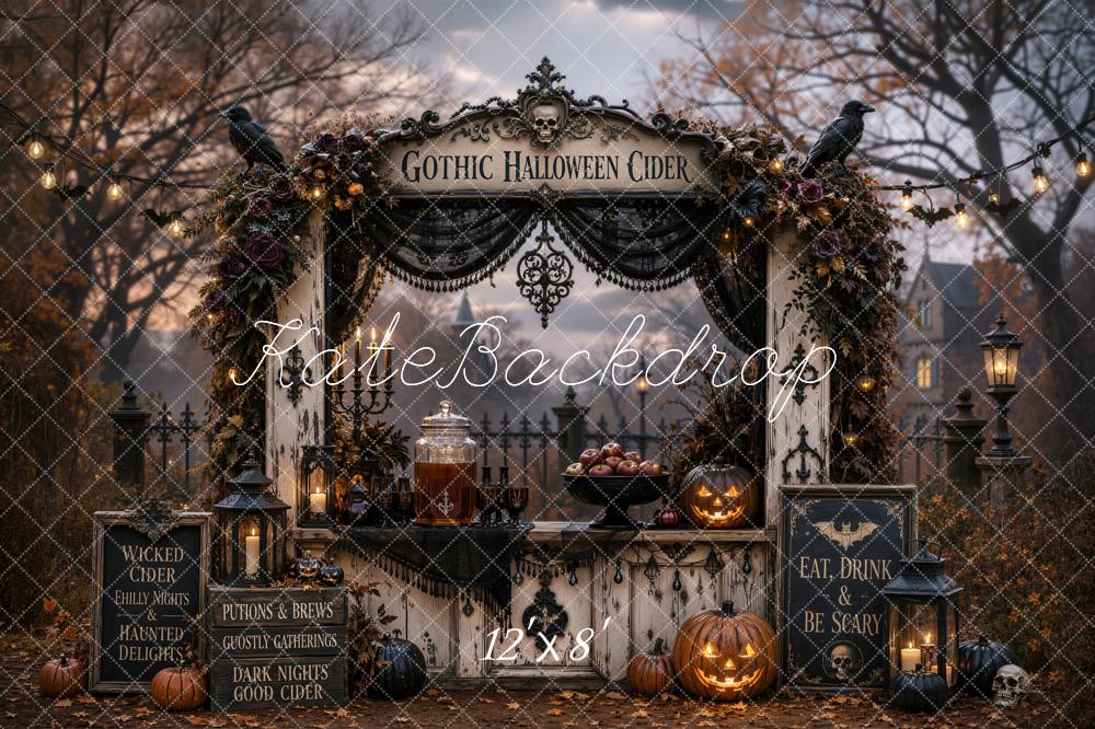 Kate Halloween Gothic Dark Cider Bar Drapery Printed Backdrop Designed by Emetselch