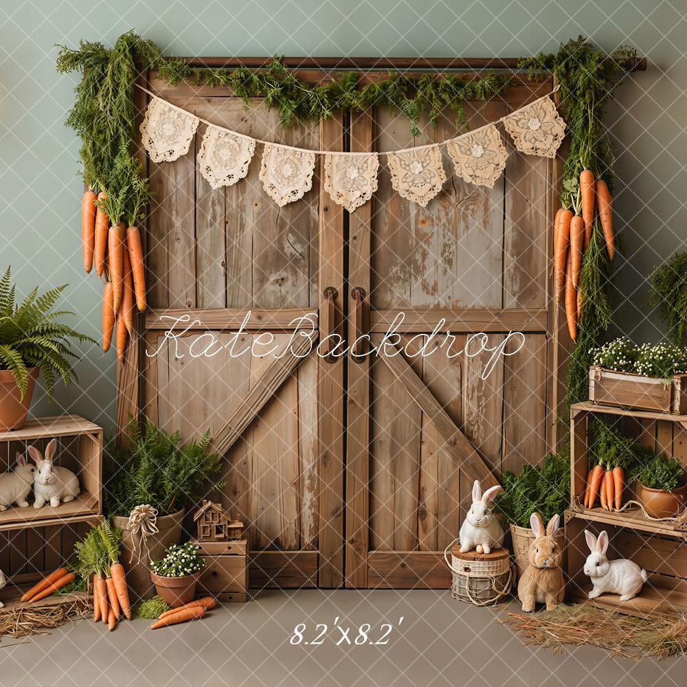 Kate Easter Bunny Rustic Barn Door Carrots Backdrop Designed by Emetselch