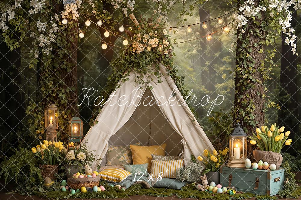 Kate Easter Spring Forest Bunny Tent Flowers Eggs Backdrop Designed by Emetselch
