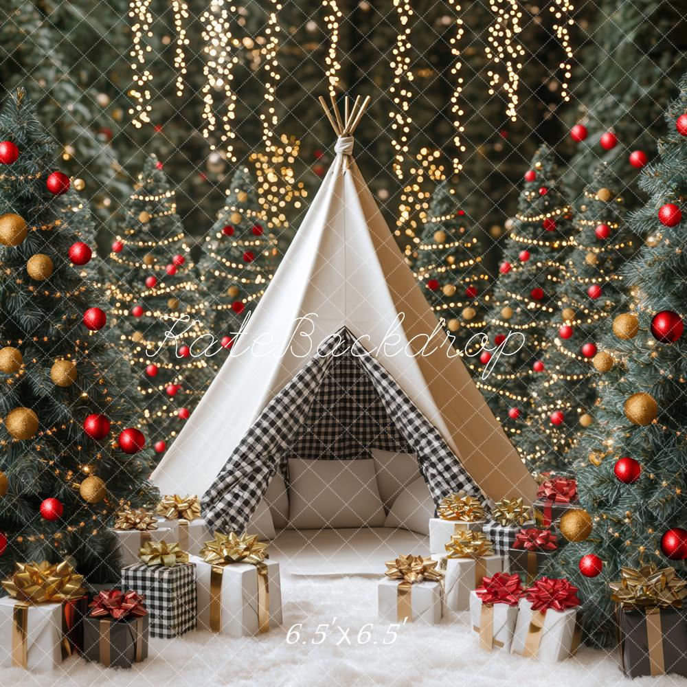 Kate Christmas White Teepee Forest Gift Backdrop Designed by Mini MakeBelieve