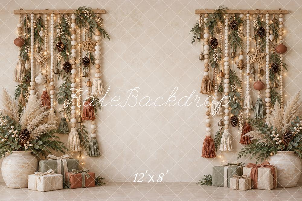 Kate Christmas Boho Beads Tassels Greenery Gifts Printed Backdrop Printed Backdrop Designed by Vertigo Productions