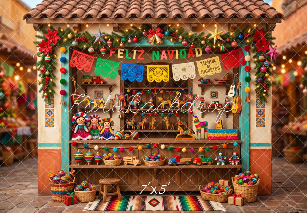 Kate Christmas Mexican Toy Market Papel Picado Printed Backdrop Designed by Patty Roberts