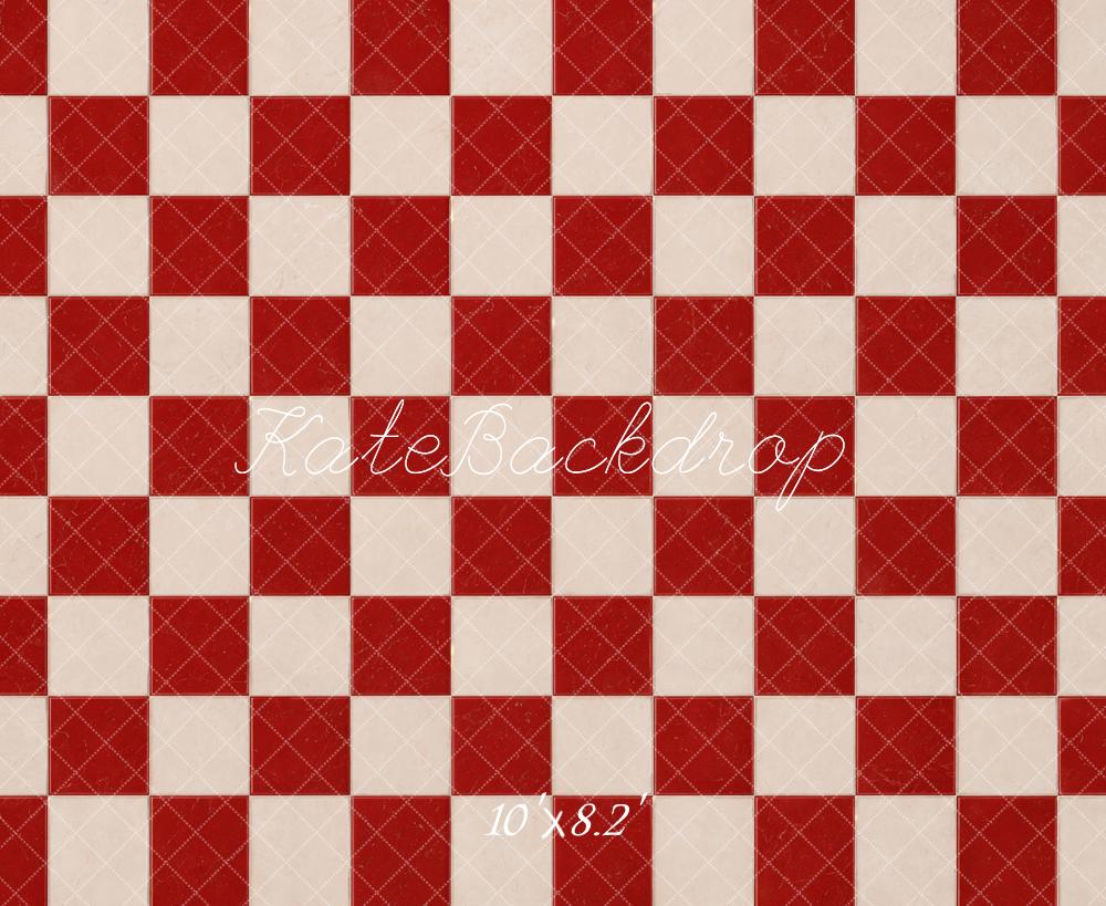 Kate Red White Checkerboard Floor Printed Backdrop Designed by Emetselch