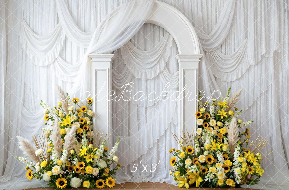 Kate Spring White Arch Yellow Sunflower Flower Arrangement Backdrop Designed by Mini MakeBelieve