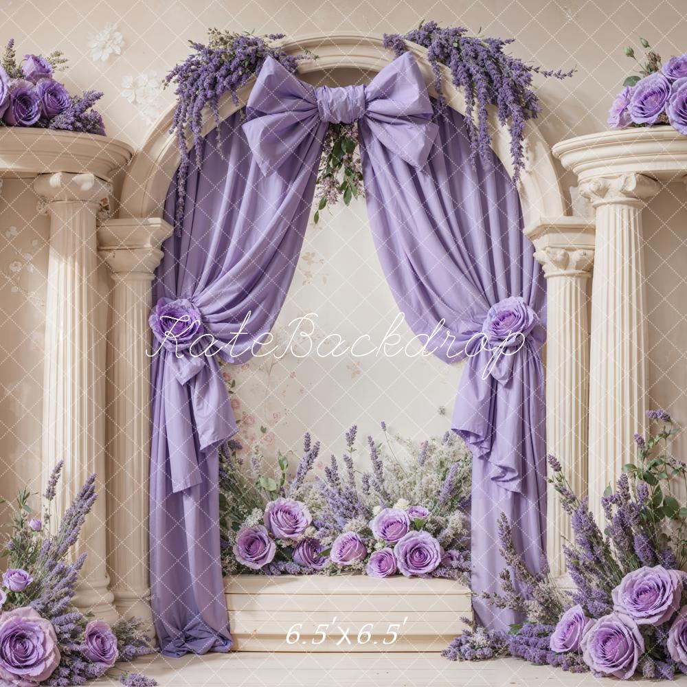 Kate Retro Lavender Bow Flower Arch Columns Backdrop Designed by Emetselch