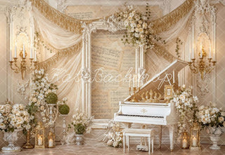 Kate Spring Ivory Grand Piano Floral Framed Printed Backdrop Designed by Mini MakeBelieve