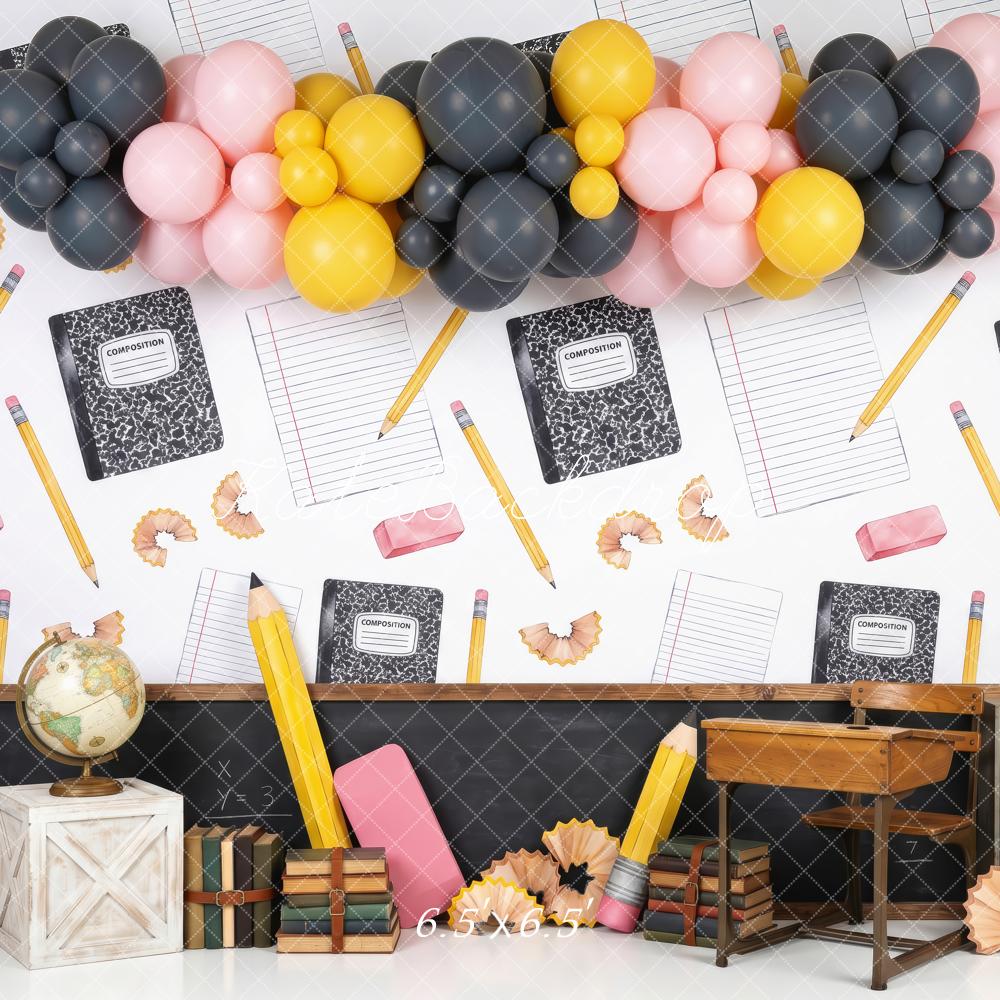 Kate Back To School Classroom Desk Balloons Printed Backdrop Designed by Patty Roberts
