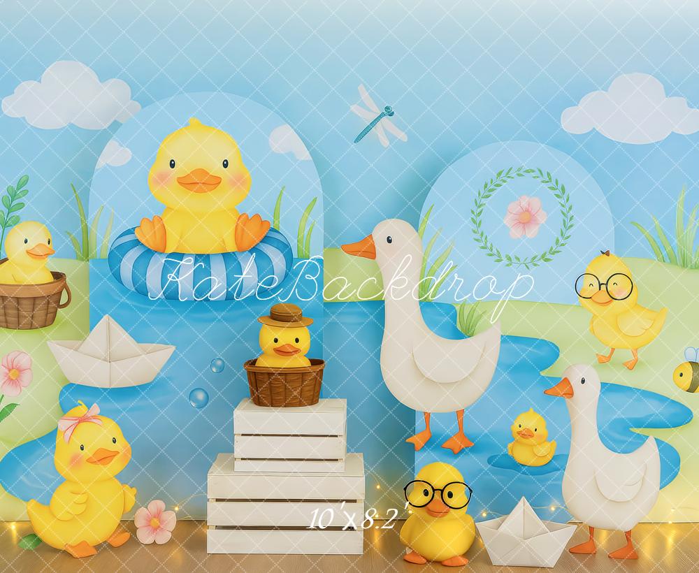 Kate Cake Smash Duck Pond Blue Backdrop Designed by Patty Roberts