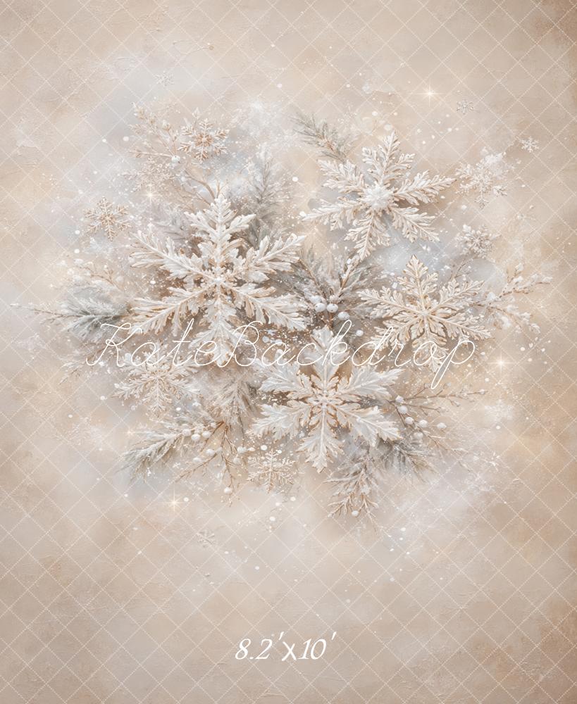 TEST Kate Christmas Abstract Neutral Snowflakes Pine Branches Printed Backdrop Designed by GQ