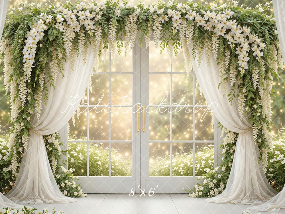 Kate Spring Flower Arch White Floral Drapes Window Backdrop Designed by Mini MakeBelieve