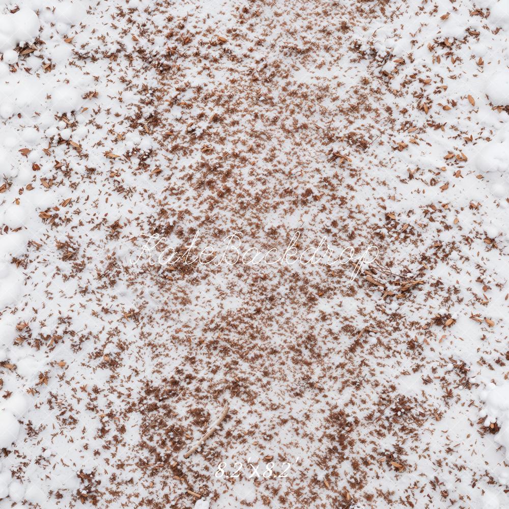 Kate Winter White Snow Brown Leaves Floor Printed Backdrop Designed by Kate Image