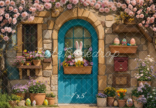 Easter Bunny Floral House Doorway Foto Achtergrond Designed by Emetselch