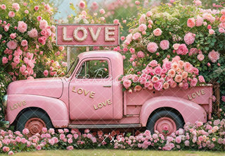 Kate Valentine Pink Truck Love Roses Printed Backdrop Designed by Emetselch