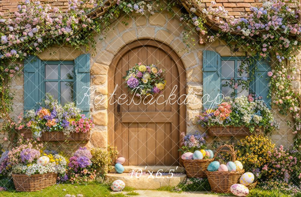 Kate Easter Bunny Floral Cottage Door Printed Backdrop Designed by Emetselch