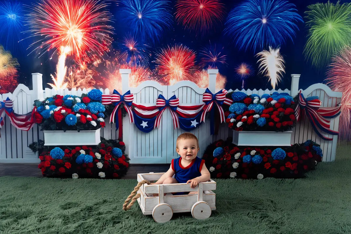 Independence Day Fireworks Garden Fence Backdrop Designed by Mini MakeBelieve