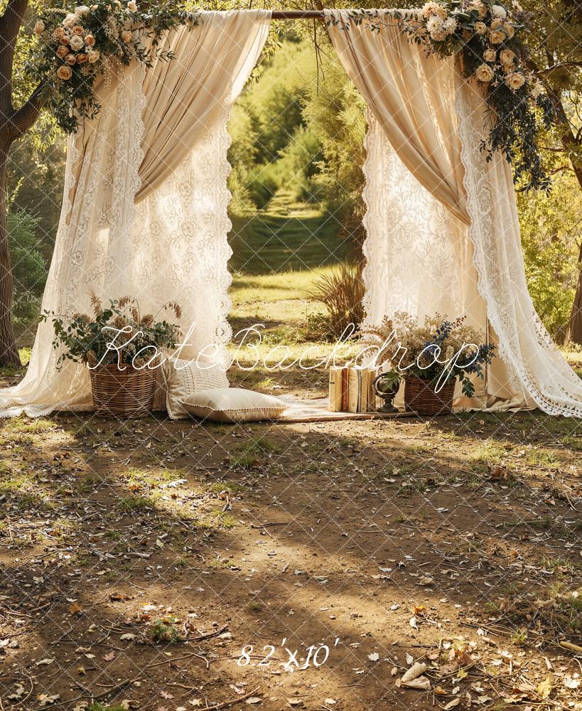 Kate Mother's Day Floral Arch Lace Curtain Outdoor Pathway Backdrop Designed by Emetselch
