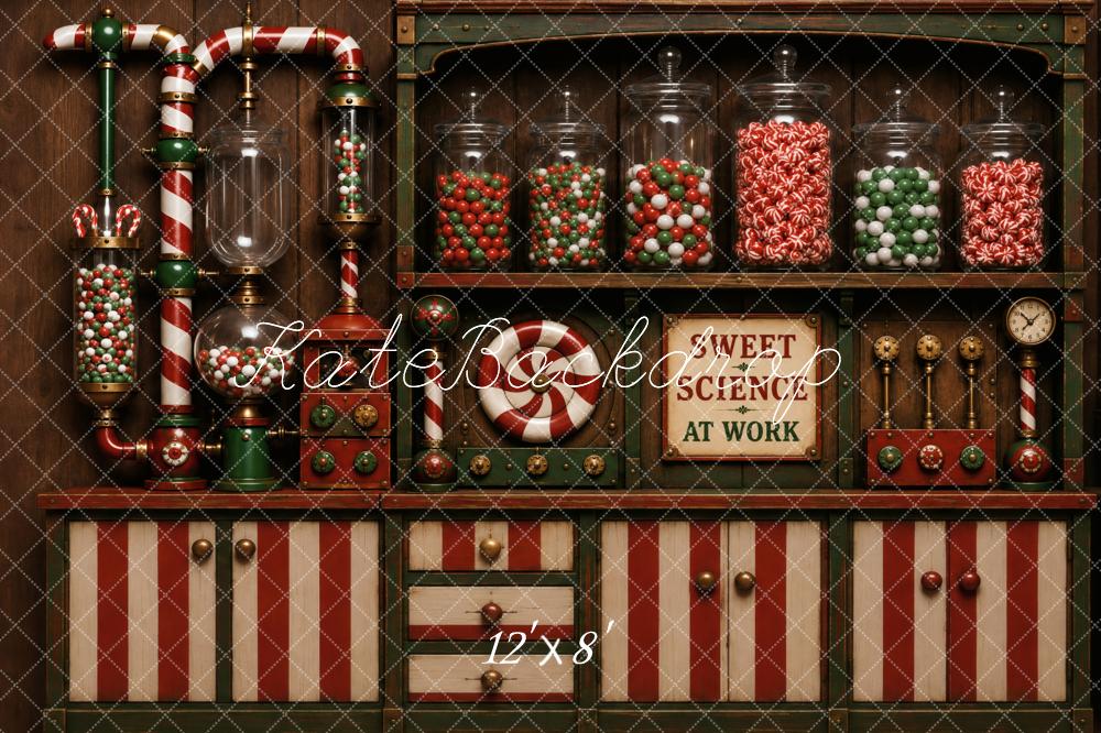 Kate Christmas Candy Cane Laboratory Cabinet Printed Backdrop Designed by Vertigo Productions