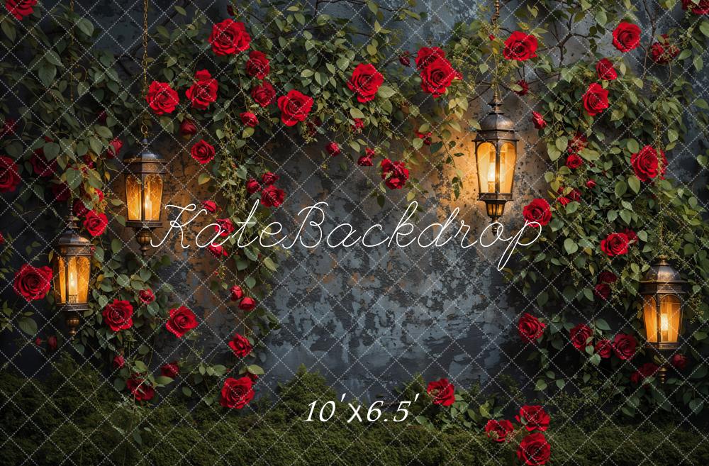 Kate Valentine Night Roses Lantern Wall Backdrop Designed by Emetselch