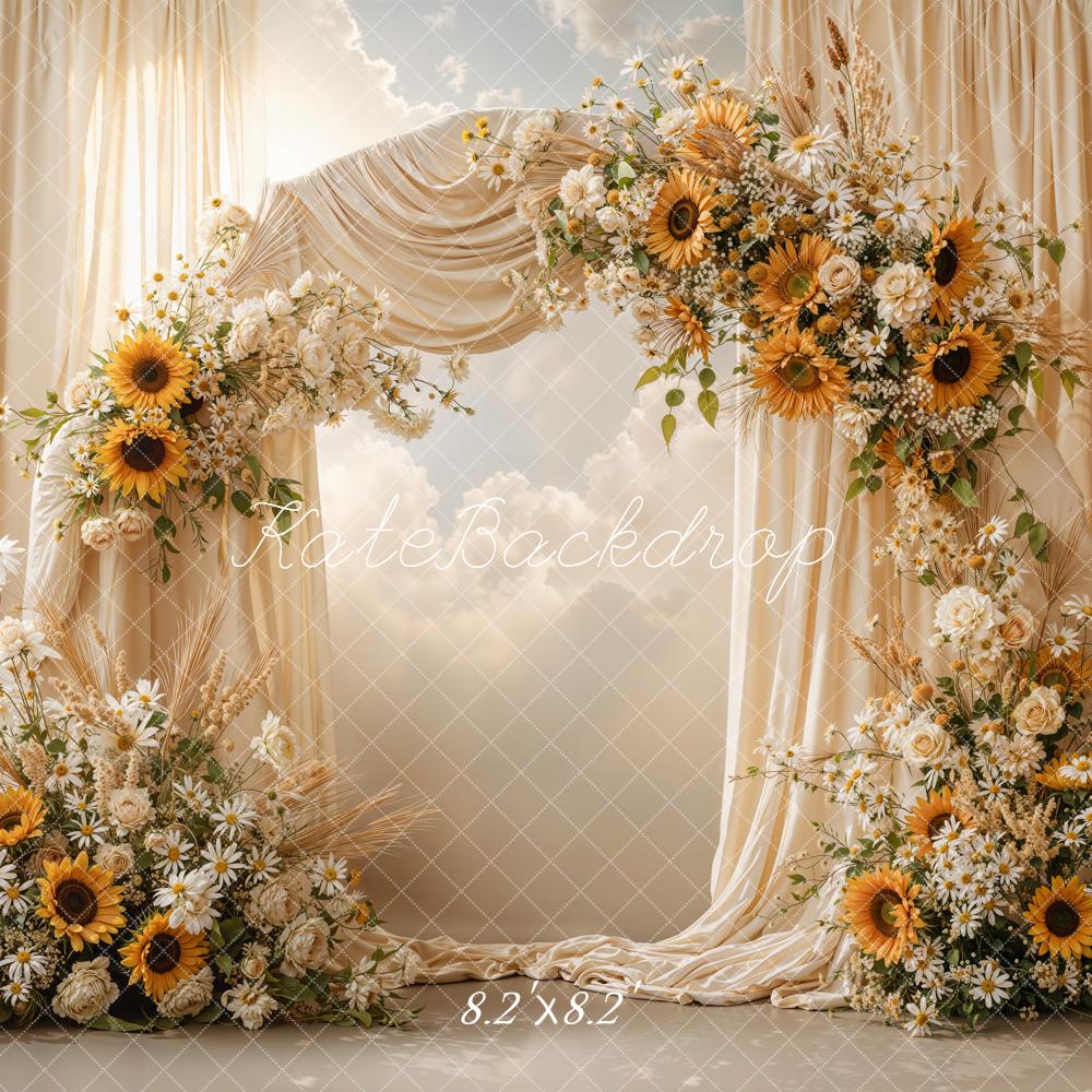 Kate Summer Flower Arch Sunflower Cream Drapes Printed Backdrop Designed by Emetselch