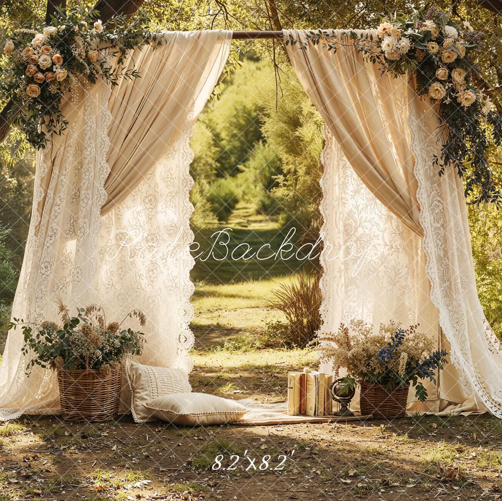 Kate Mother's Day Floral Arch Lace Curtain Outdoor Pathway Backdrop Designed by Emetselch