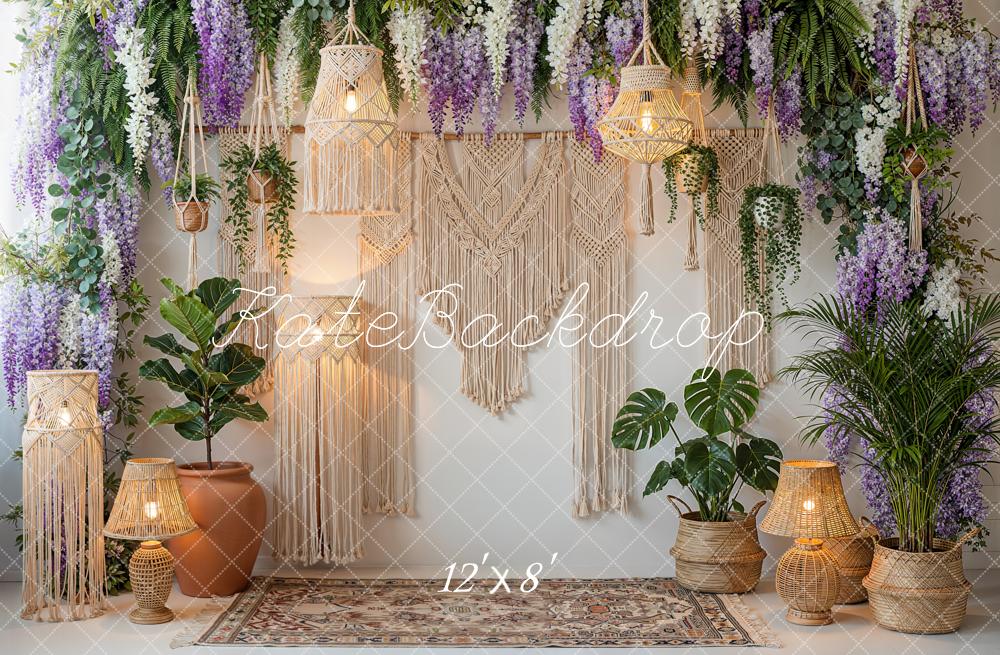 Kate Boho Macrame Floral Hanging Lamps Plants Backdrop Designed by Emetselch