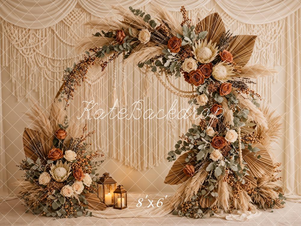 Kate Mother's Day Boho Flower Arch Macrame Lantern Beige Backdrop Designed by Emetselch
