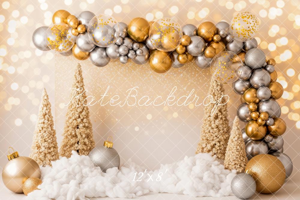Kate Christmas Gold Silver Balloon Arch Trees Cloud Backdrop Designed by Patty Roberts
