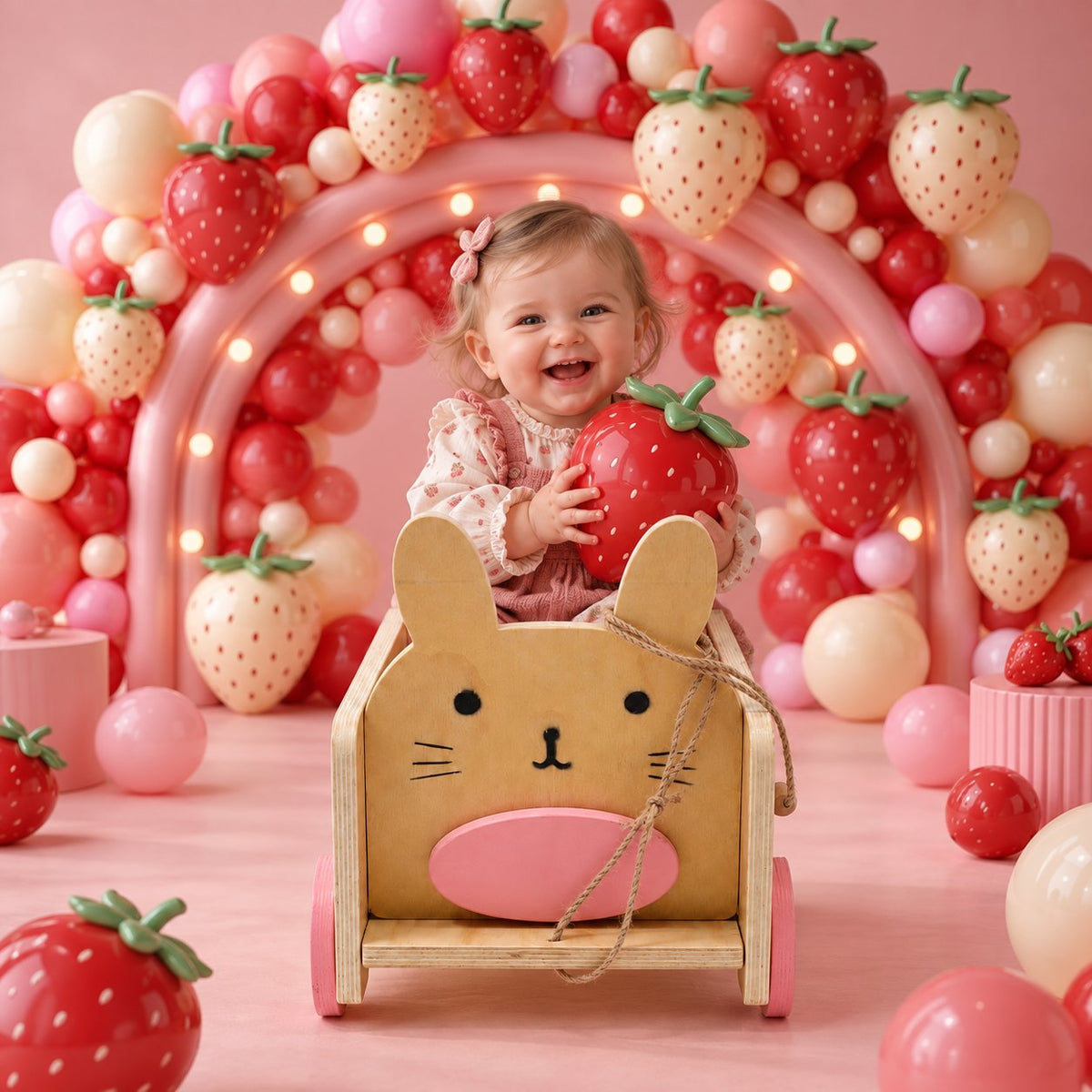 (Pre-sale 15 days)Kate Blush Bunny Wooden Wagon Photography Prop