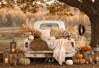 Kate Fall Vintage Truck Pumpkin Cozy Blanket Tree Swing Printed Backdrop Designed by Emetselch