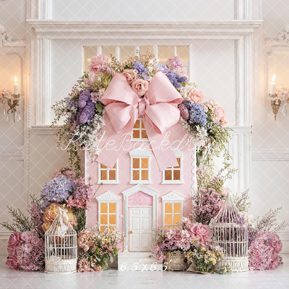 Kate Spring Pink House Flower Arch Birdcage Backdrop Designed by Emetselch