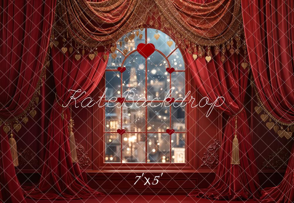 Kate Valentine's Day Red Heart Window Curtains Backdrop Designed by Emetselch